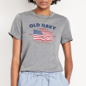 Old Navy 2025 Flag Graphic T-Shirt Heather Gray Women's L Match the Fam